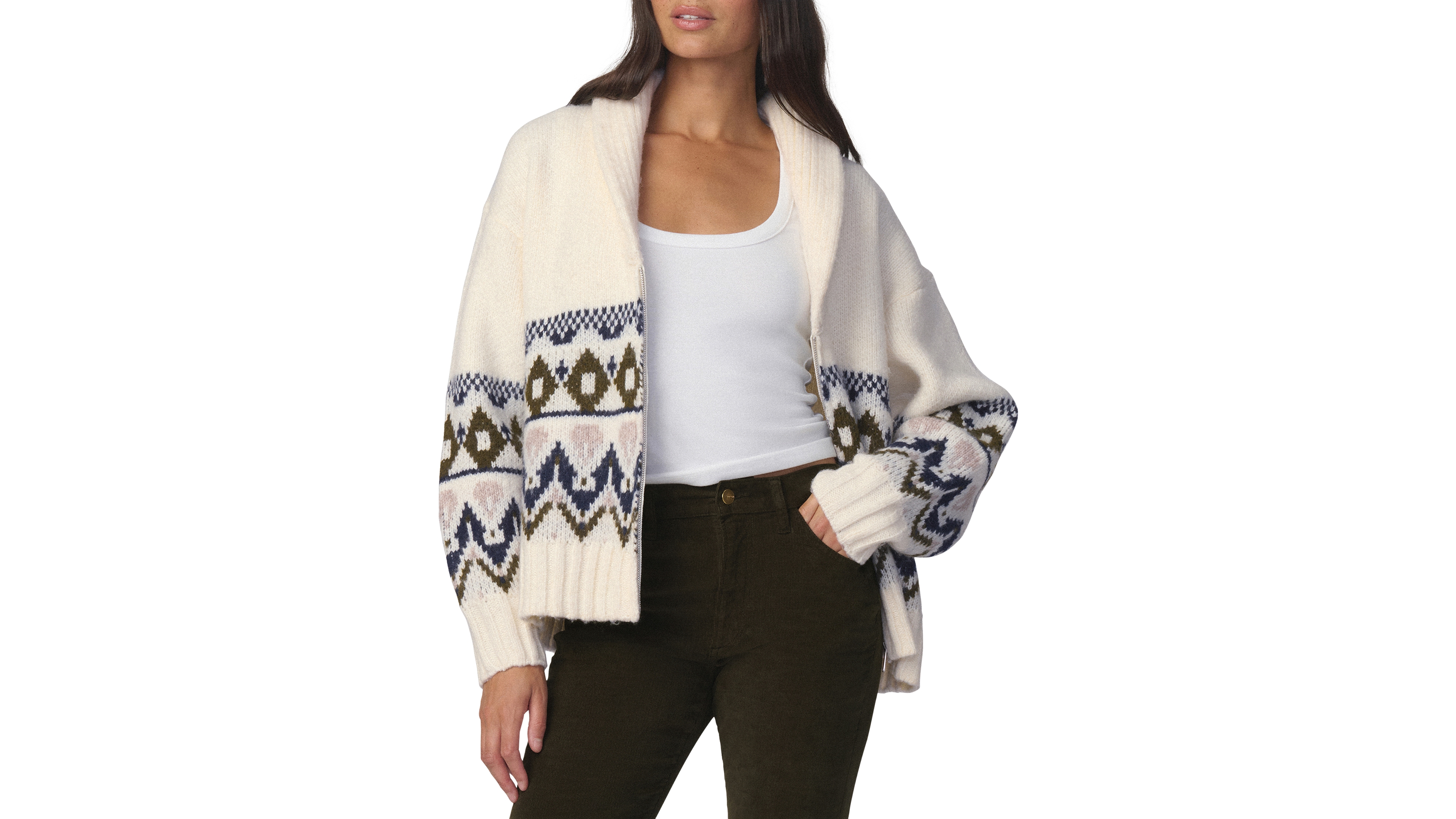 Joe's Jeans Women's The Inga Fair Isle Shawl Collar Sweater Cardigan