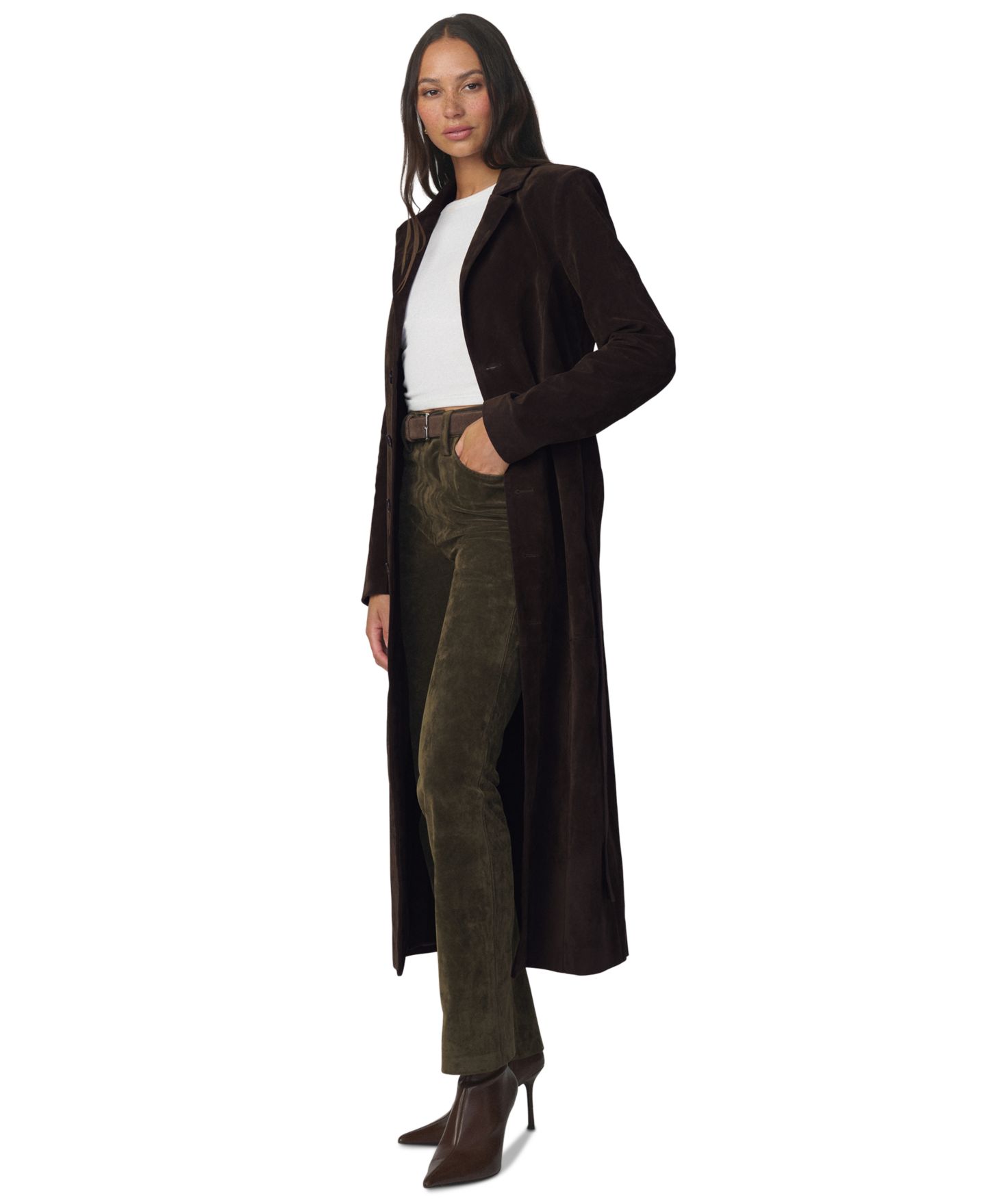 Женское пальто Joe's Jeans Collared Belted Faux-Suede Long, цвет: Тёмный шоколадный — фото 3
