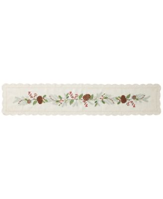 Rustic Winter Botanical Embroidered Table Runner, 13" x 70"