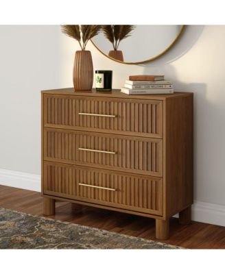 Sera Fluted 3 Drawer Dresser with Brass Handle