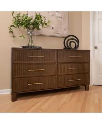 Sera Fluted 6 Drawer Dresser with Brass Handle