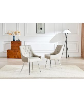 Diamond Tufted Leather Dining Chairs, Set of 2
