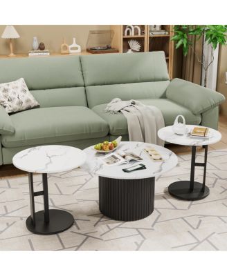 3-Piece Modern Nesting Coffee Table Set with Faux Marble Top and Metal Legs