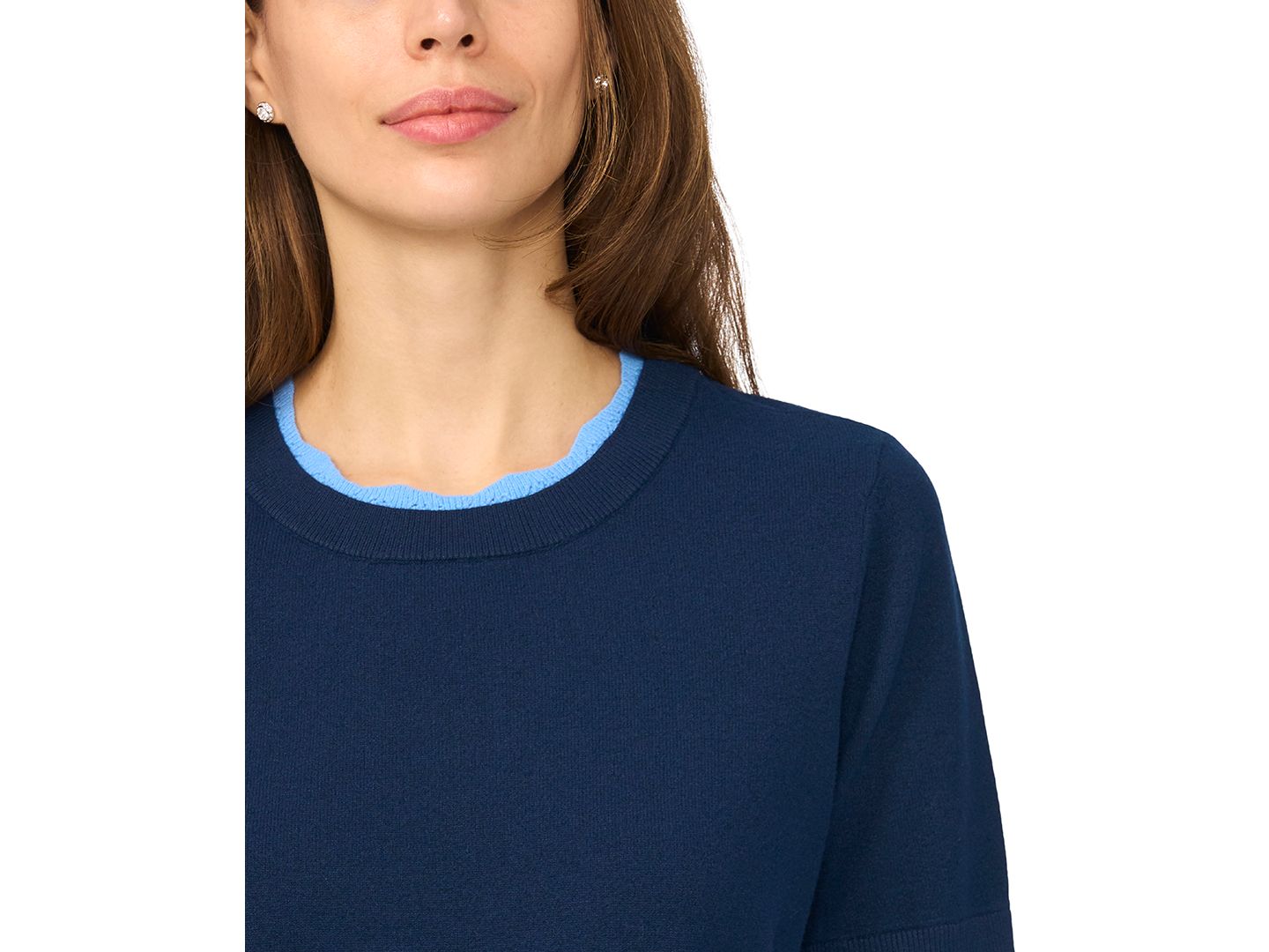 Женский свитер CeCe Scalloped-Trim Short-Sleeve Crewneck, цвет: Синий полуночный — фото 3