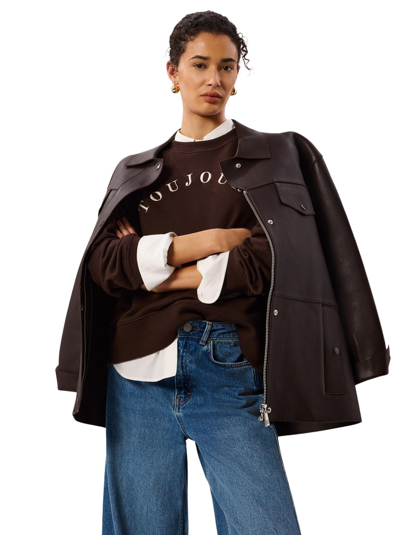 Женская толстовка Whistles Toujours Logo Relaxed-Fit Crewneck, цвет: Шоколадный — фото 4
