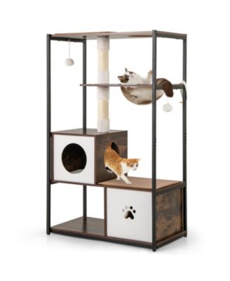 Metal-Frame Cat Tree with Two Enclosed Condos