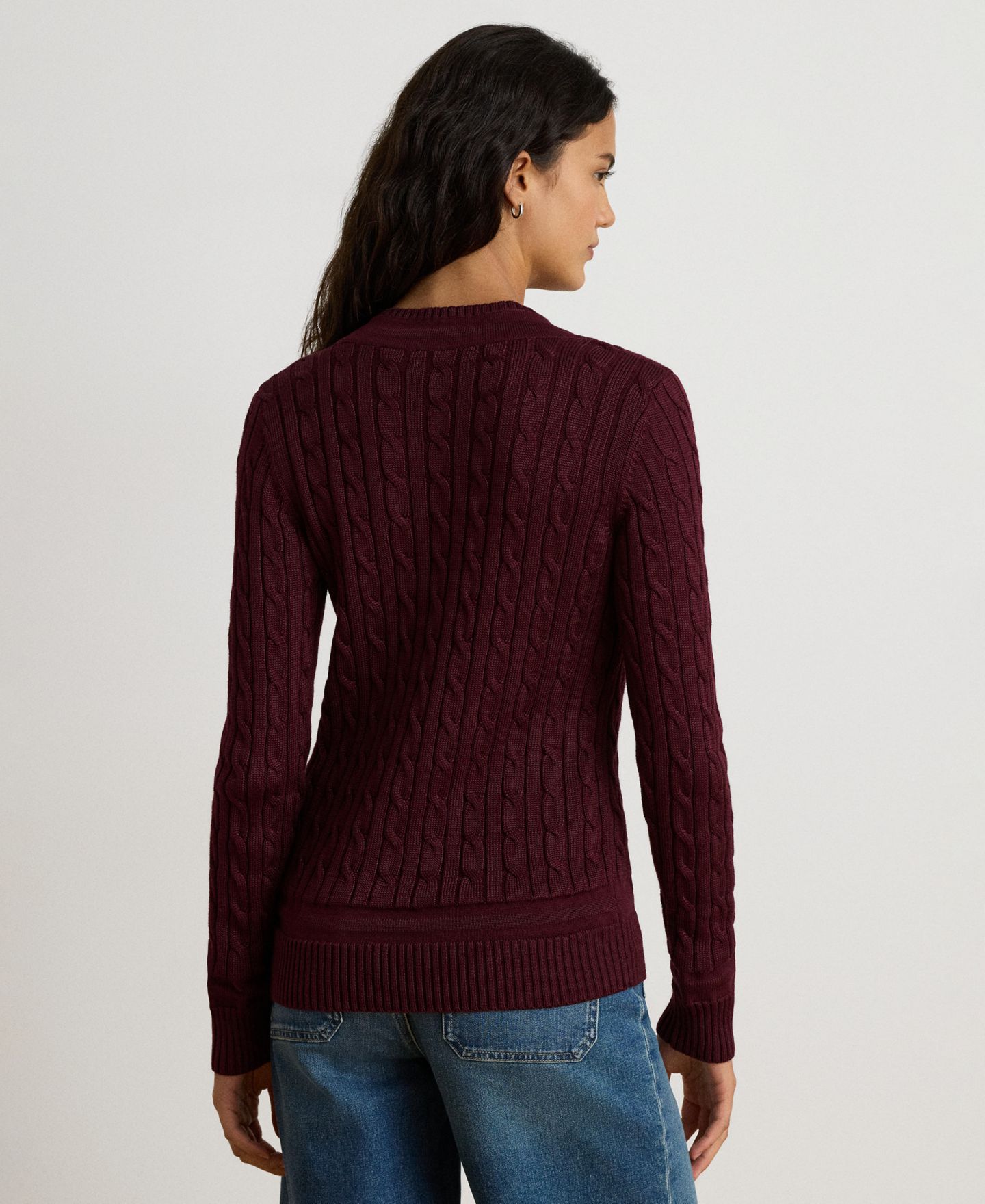Женский свитер Lauren Ralph Lauren Long-Sleeve V-Neck Cable Knit, цвет: Тёмный гранатовый — фото 5