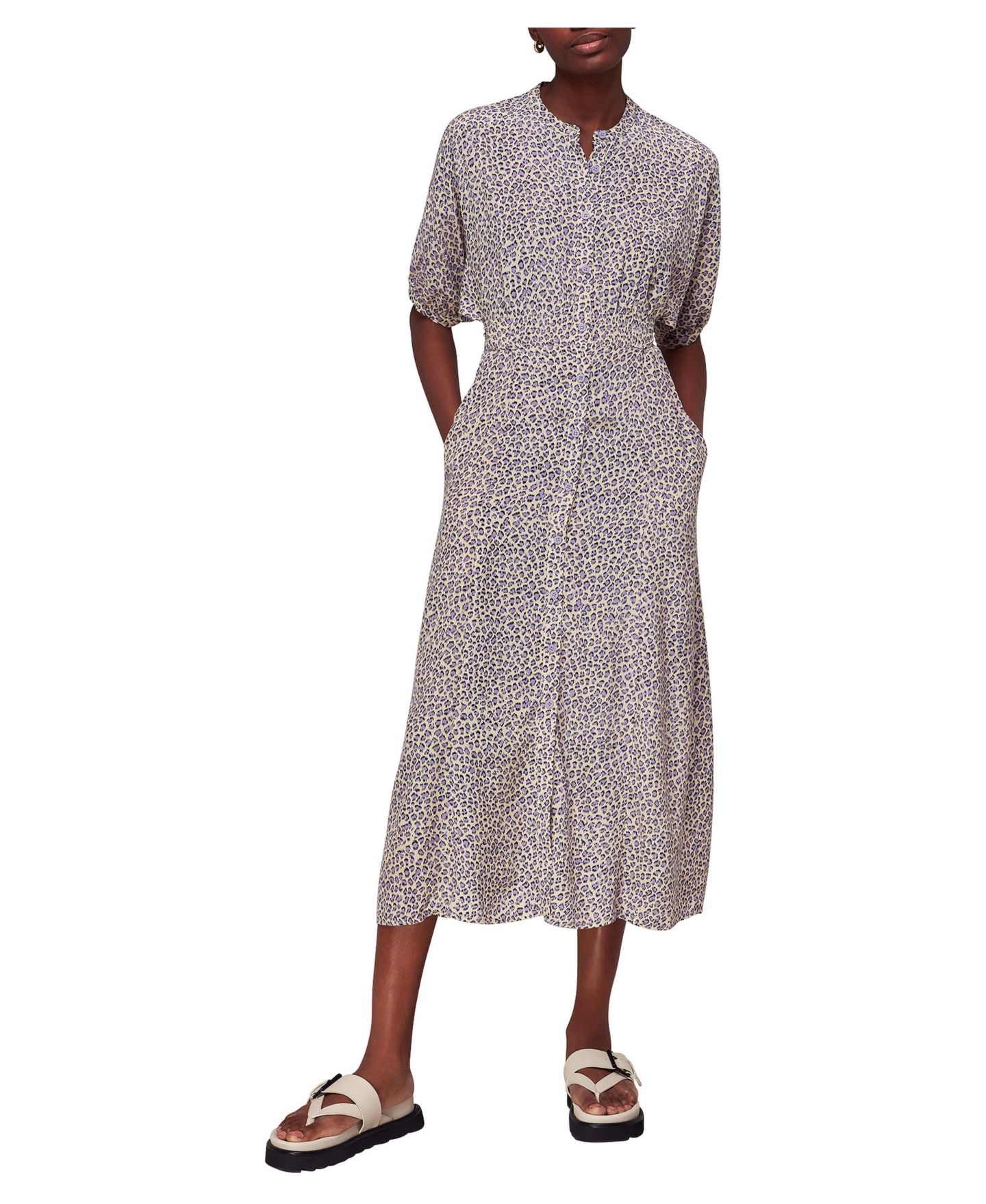Женское платье Whistles Dashed Leopard Midi Short-Sleeve Dress, цвет: Сиреневый / Разноцветный — фото 1