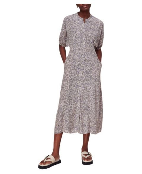 Женское платье Whistles Dashed Leopard Midi Short-Sleeve Dress, цвет: Сиреневый / Разноцветный