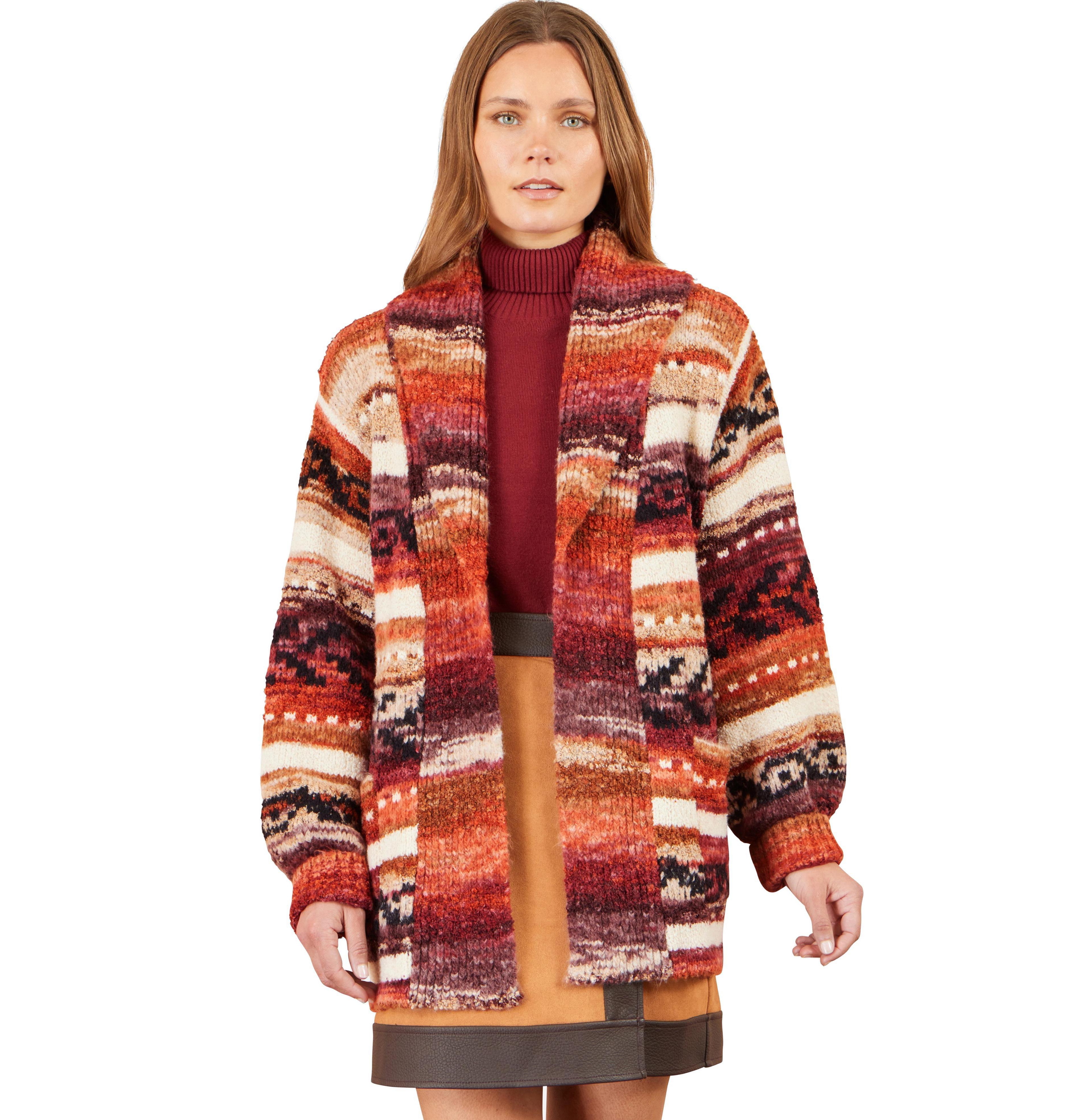 Yumi Women's Fair Isle Stripe Wrap Cardigan