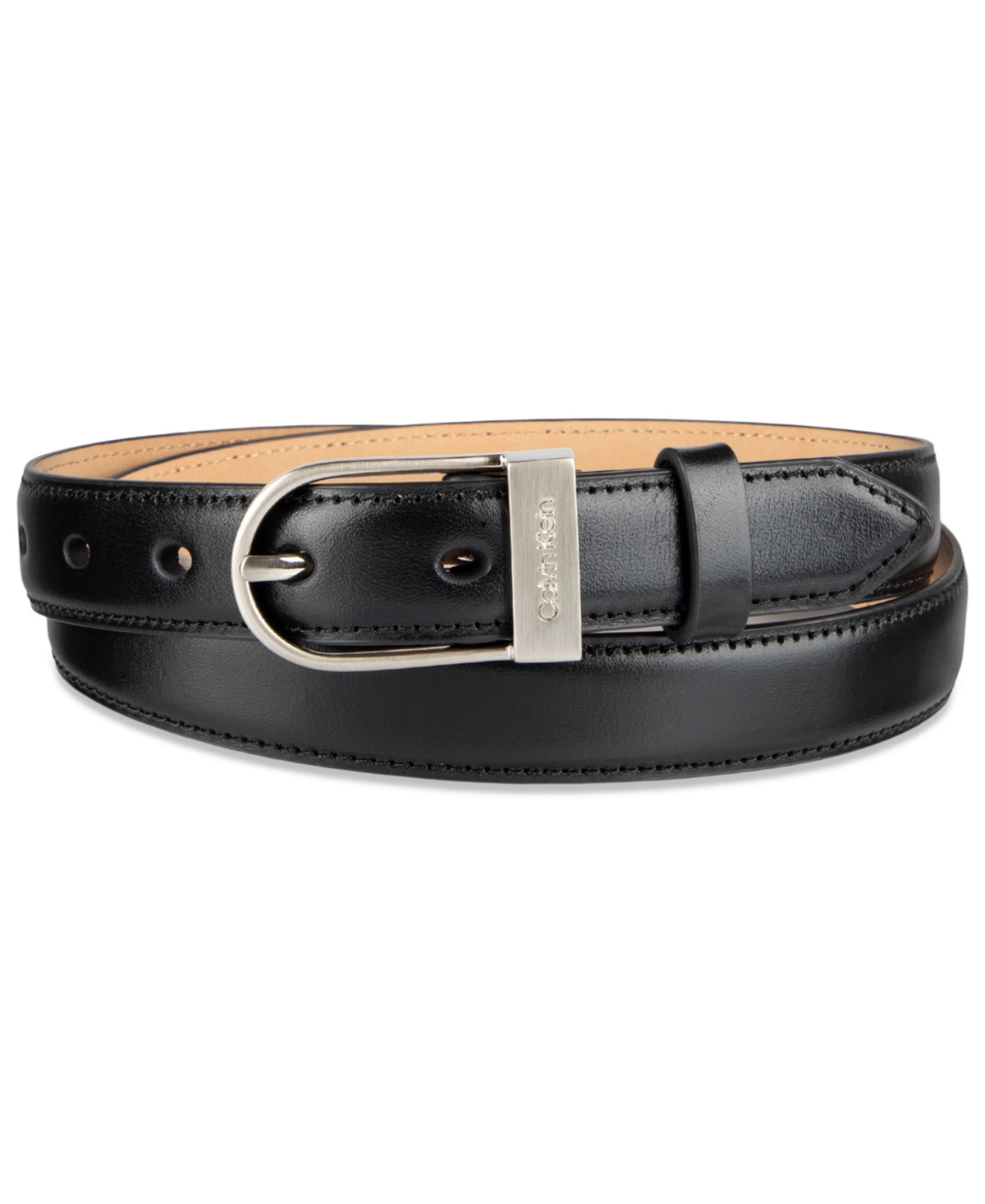 Calvin Klein Engraved Center Bar Buckle Dress Belt