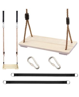 Adjustable Nylon Rope Wooden Swing Seat With Hanging Tree Straps For Patio Yard Porch