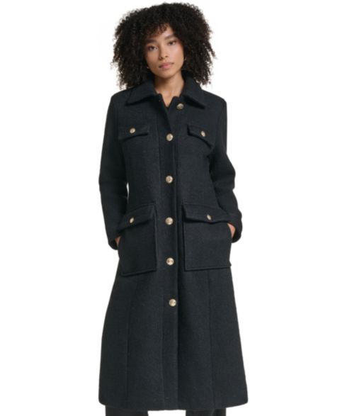 Женское пальто KARL LAGERFELD PARIS Wool-Blend Long Colorblock, цвет: Чёрный / Белый