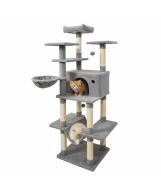 Large 63 Inch Indoor Cat Tower with Rotatable Basket Bed