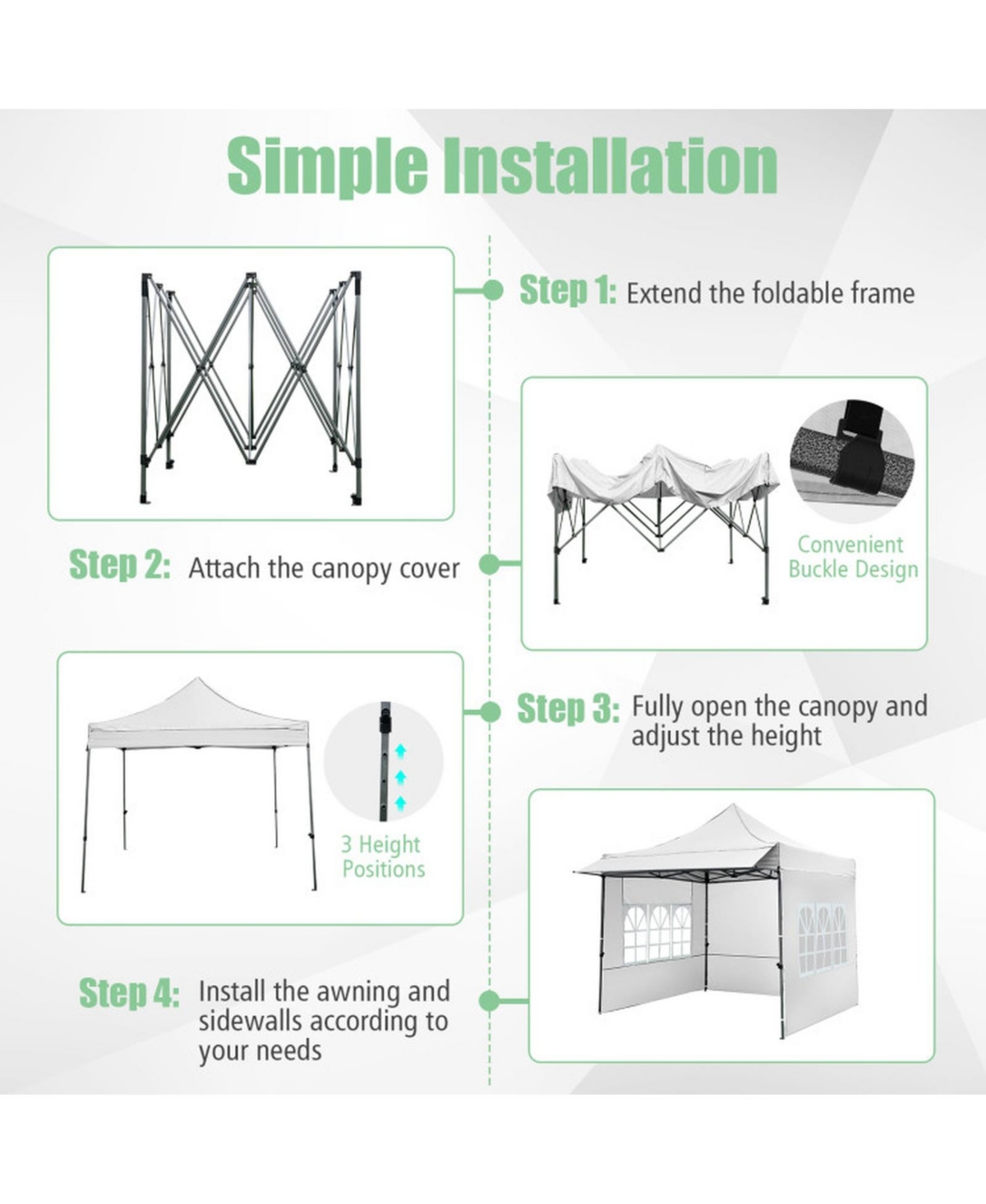 Sugift Pop Up Canopy Tent with Removable Sidewalls and Detachable Awning