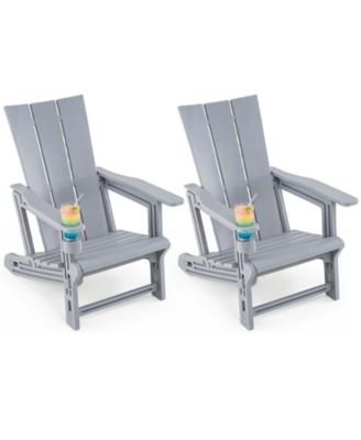 Adirondack Chairs Set of 2 with  Cup Holder Wood Texture for Garden Backyard