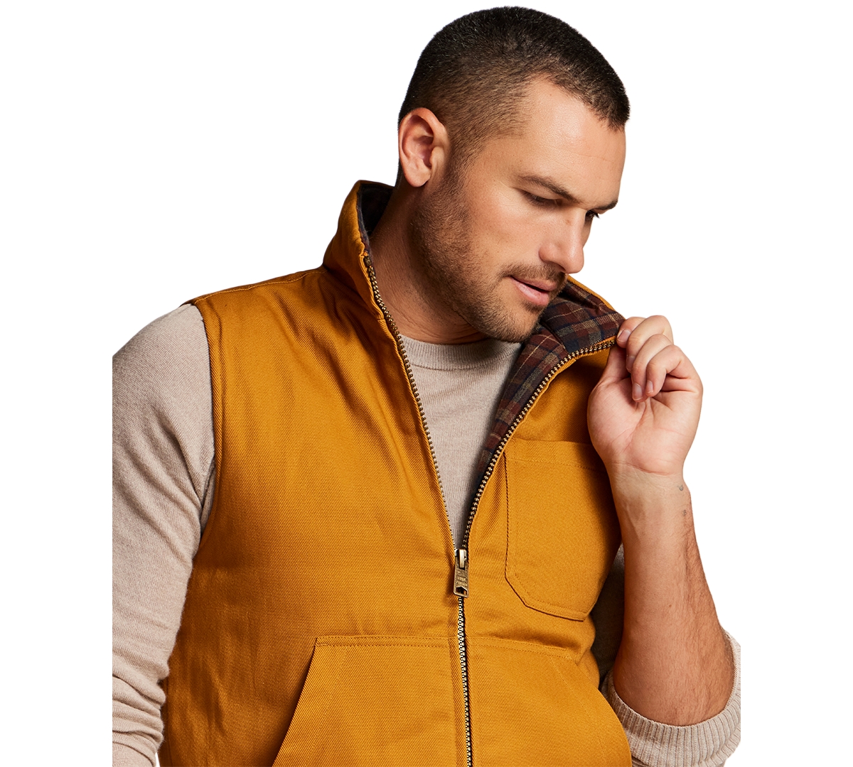 Weatherproof Vintage Men's Plaid Flannel Lined Canvas Vest
