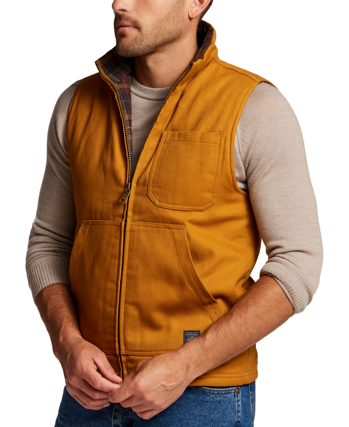 Мужской жилет Weatherproof Vintage Plaid Flannel Canvas Vest, цвет: Золотой — фото 3
