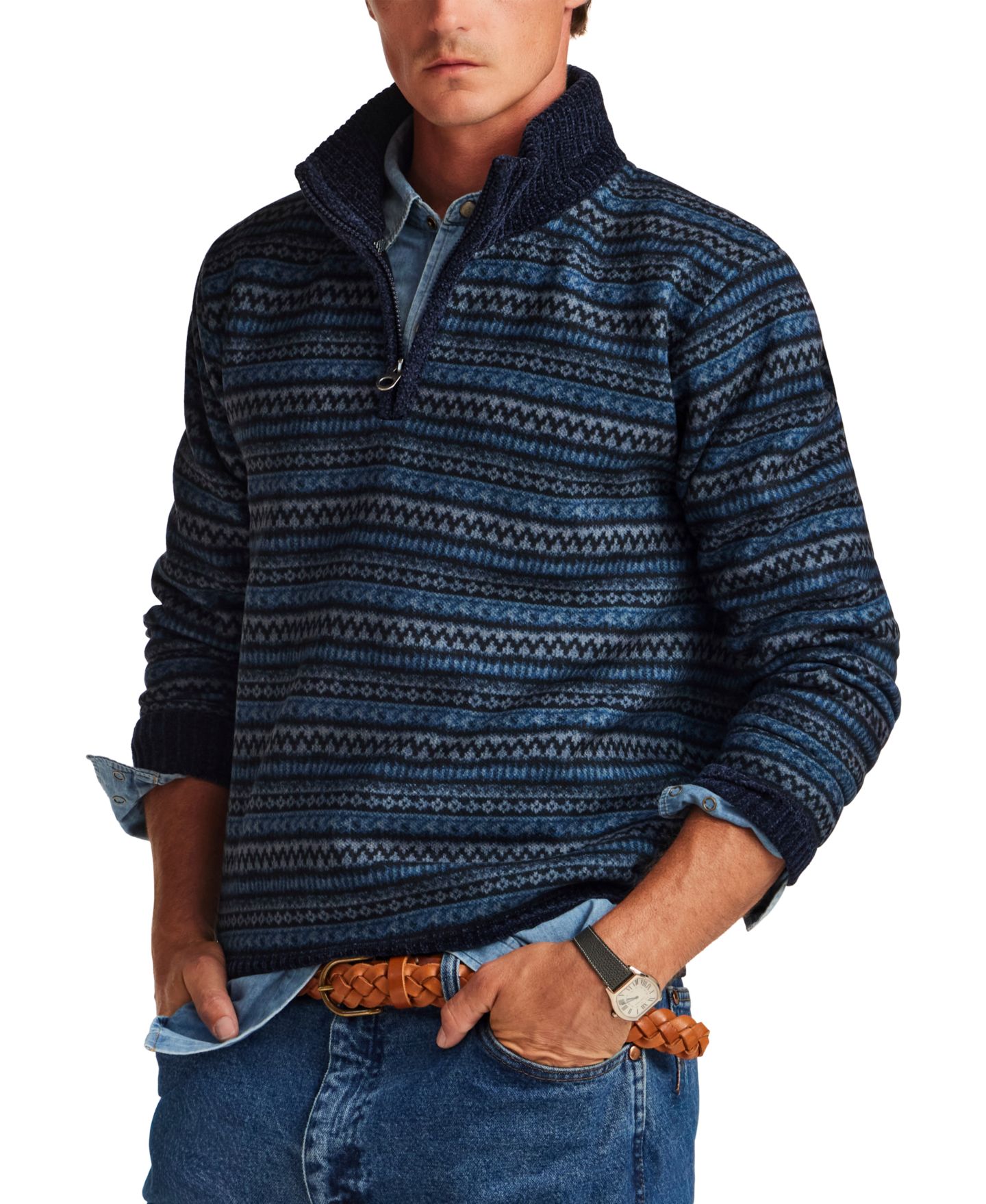 Мужской свитер Weatherproof Vintage Chenille Nordic Quarter-Zip, цвет: Индиго — фото 3