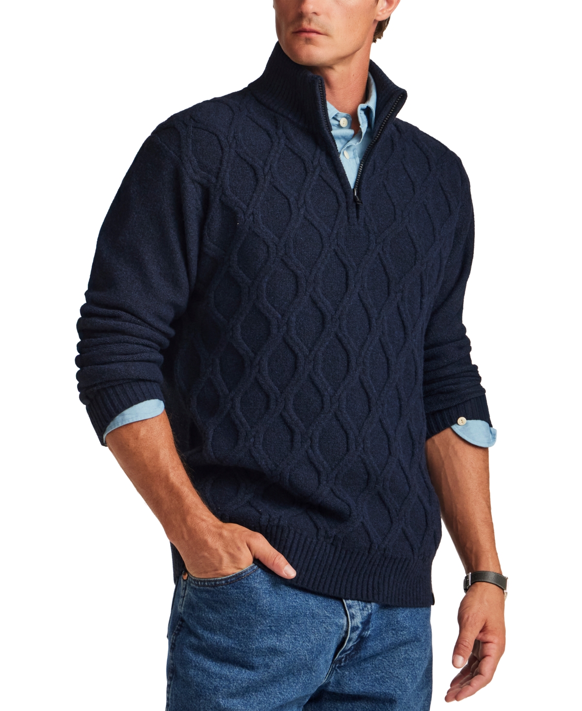 Weatherproof Vintage Men's Trellis Textured Fuzzy Quarter-Zip Sweater