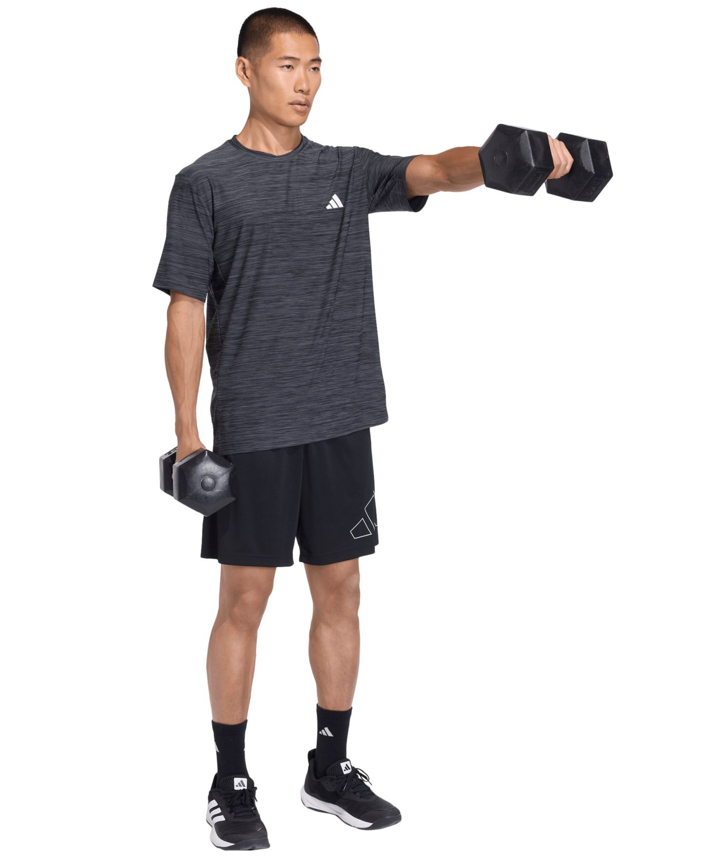 Мужская футболка adidas Workout Essentials Flex Crewneck, цвет: Чёрный меланжевый — фото 2