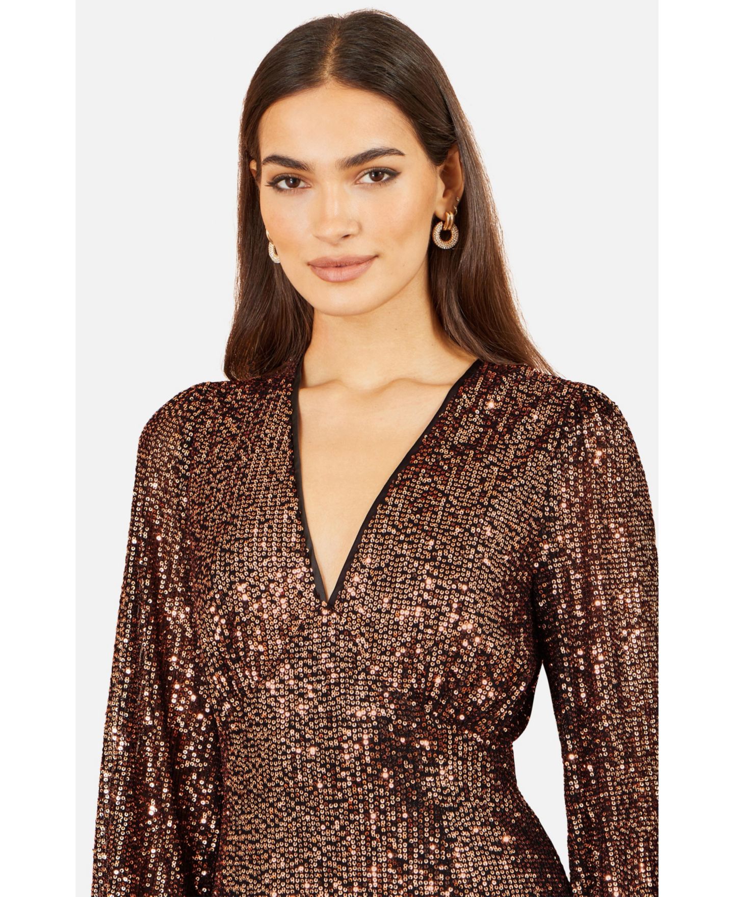 Женское платье Yumi Sequin A-Line V-Neck Midi, цвет: Медный — фото 5