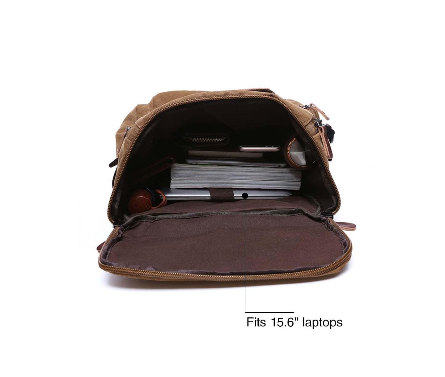 Женская сумка Piscifun Canvas Leather Accent Travel Rucksack Laptop Daypack Hiking Camping, цвет: Чёрный — фото 5