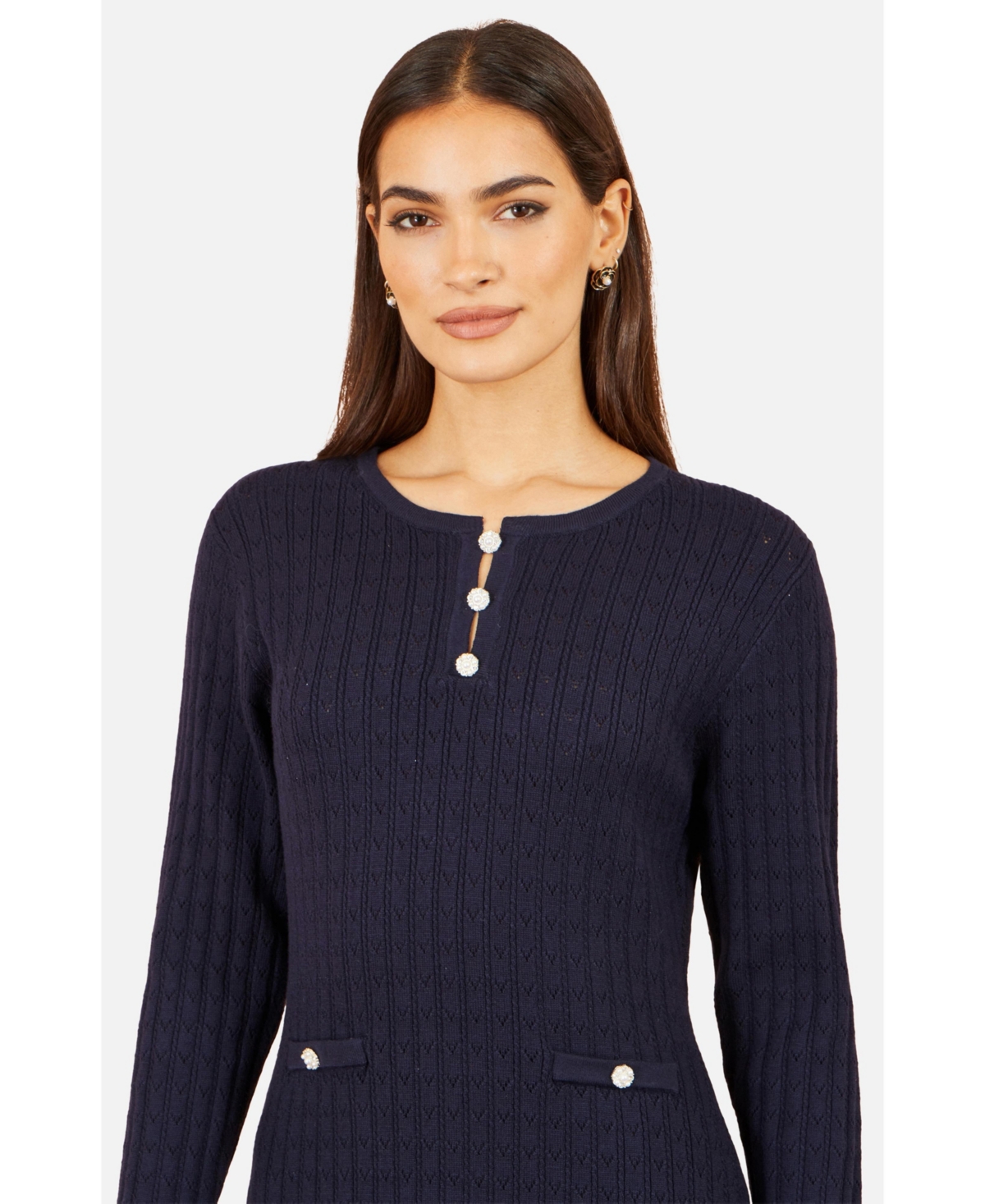 Yumi Women's Pointelle-Knit A-Line Midi Dress