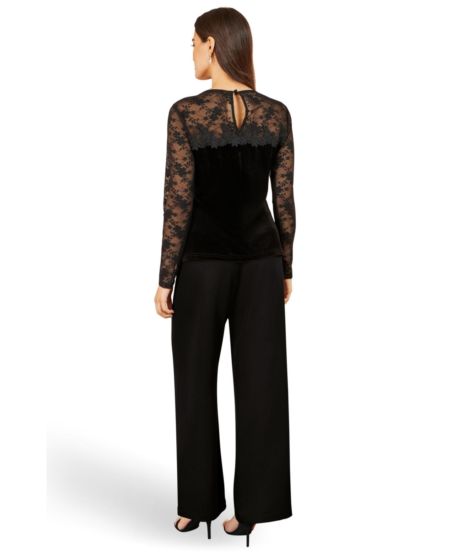 Женская блузка Yumi Long-Sleeve Floral-Print Lace, цвет: Чёрный — фото 3