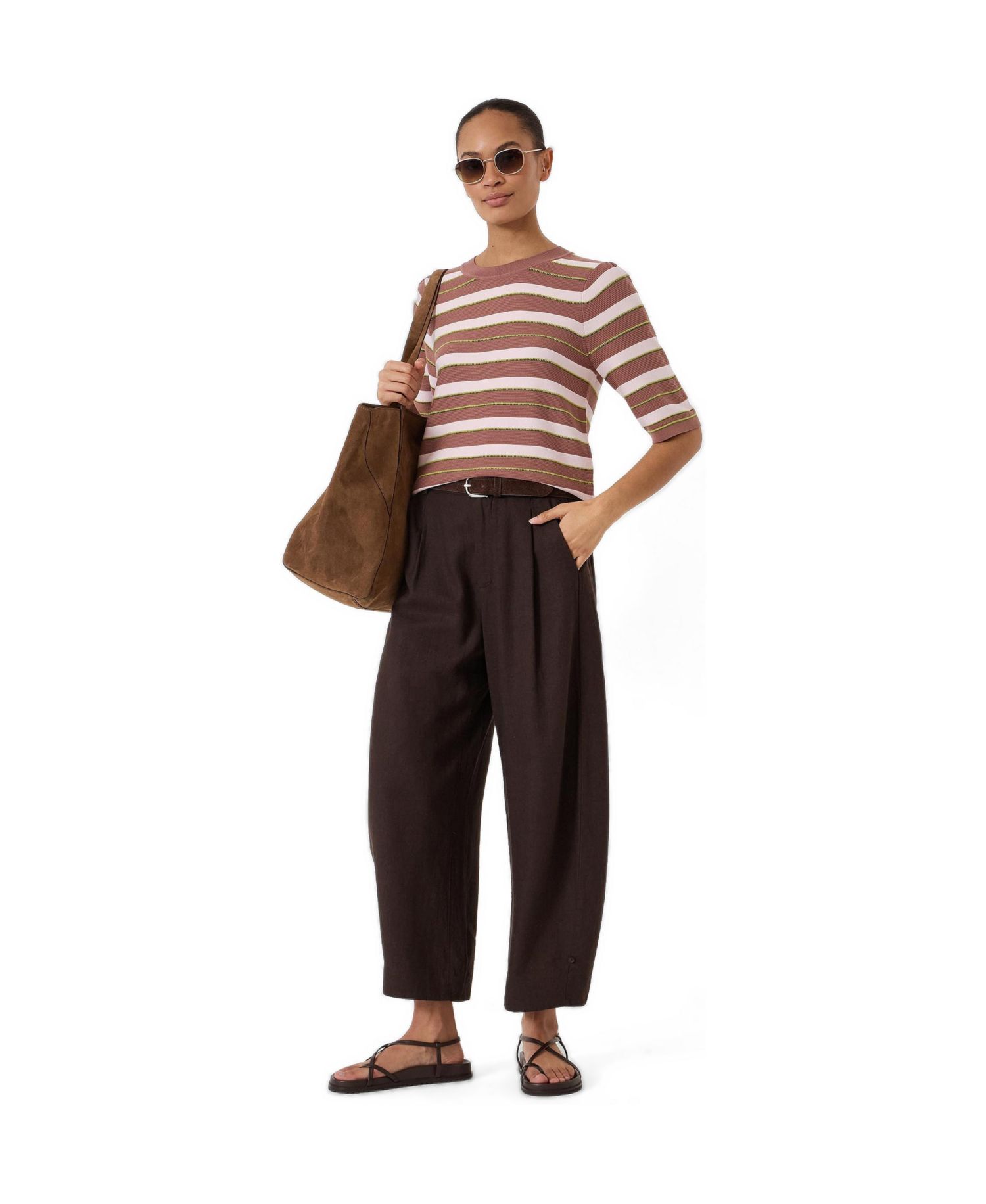 Women's Gathered Shoulder Stripe T-Shirt