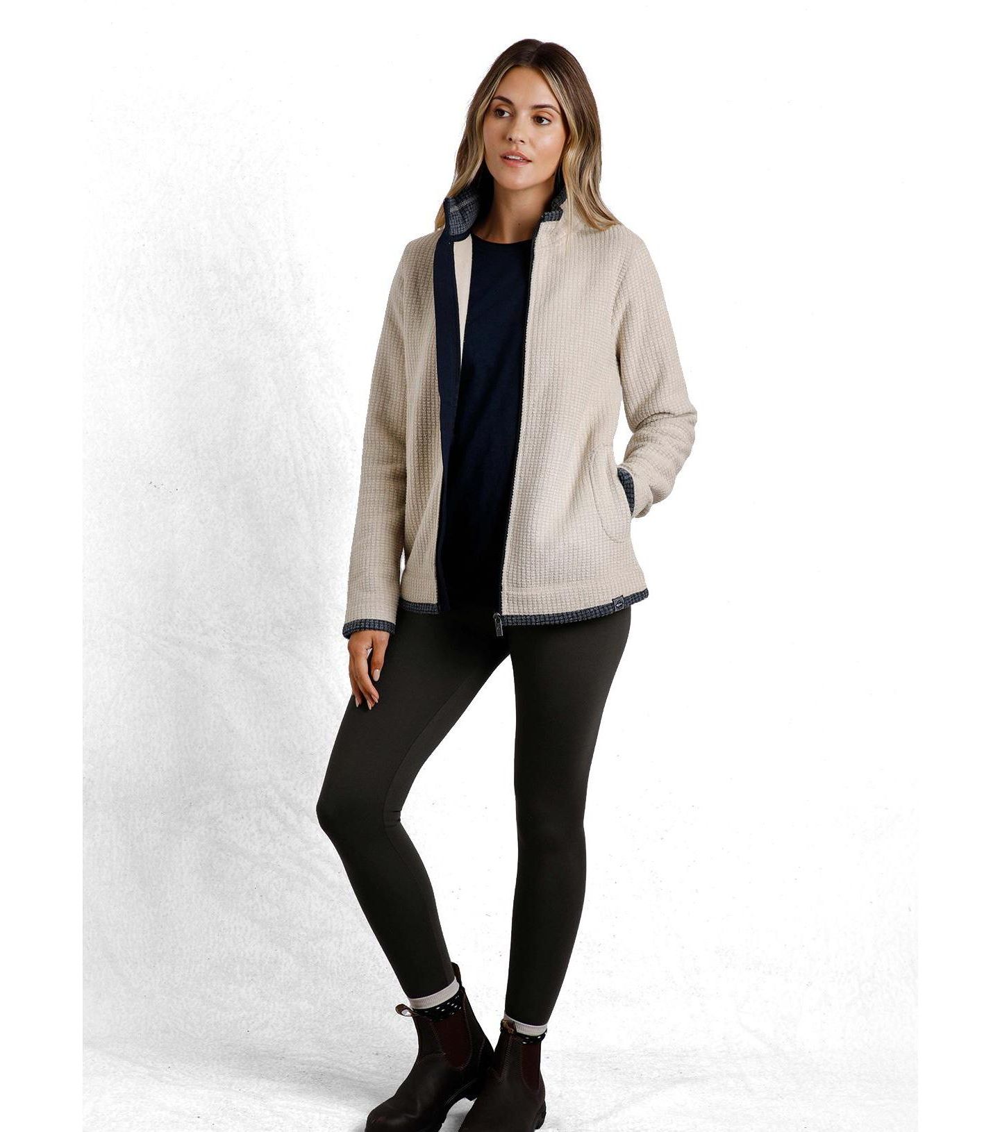 Женский свитшот Weird Fish Ariana Full Zip Grid Fleece Mock-Neck, цвет: Экрю — фото 2