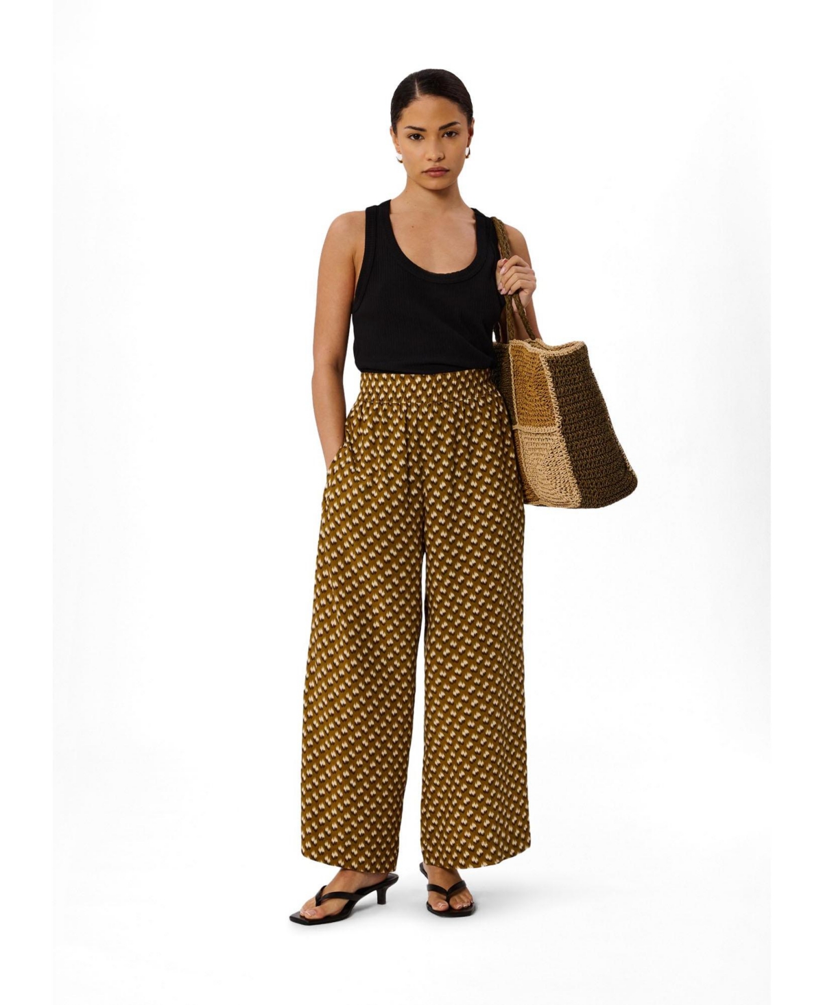 Whistles Women's Ikat-Print Wide-Leg Cropped Trouser