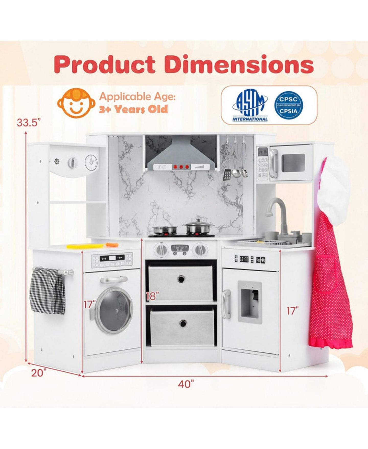 Детская игрушка HONGGE Wooden Kids Play Kitchen with Water Circulation Sink and Sounds, цвет: Серый / Кофейный — фото 4