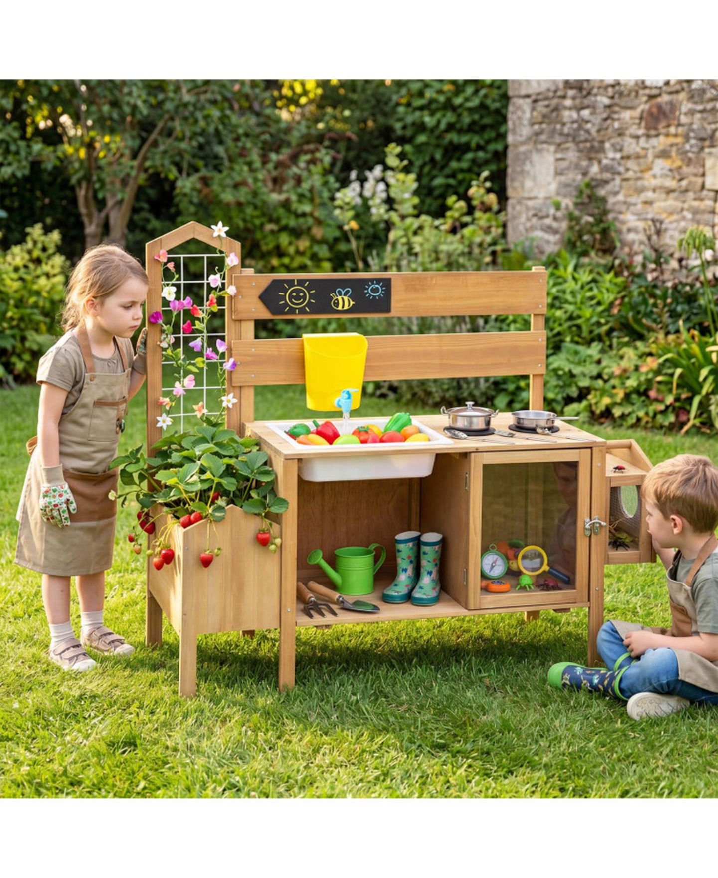 Детские игрушки HONGGE Detachable Bird Cage 7-Piece Mud Kitchen, Ages 3+, цвет: Натуральный — фото 2