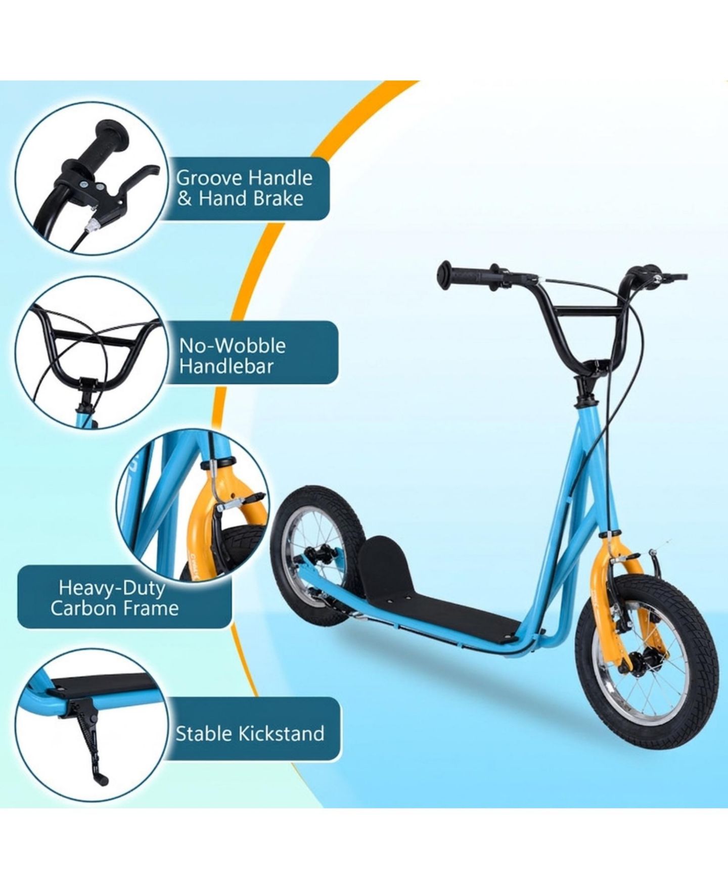 Детские игрушки HONGGE Kids Kick Scooter 12-Inch Air Wheels Dual V-Brakes, 165 lbs Capacity, Ages 8+, цвет: Синий — фото 4