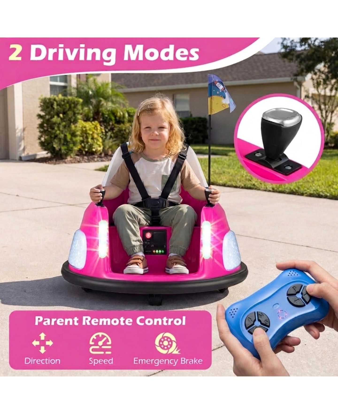 Детская игрушка HONGGE 12V Kids Ride On Bumper Car with Dual Joystick Control and Remote Control, Ages 18 Months+, цвет: Розовый — фото 8