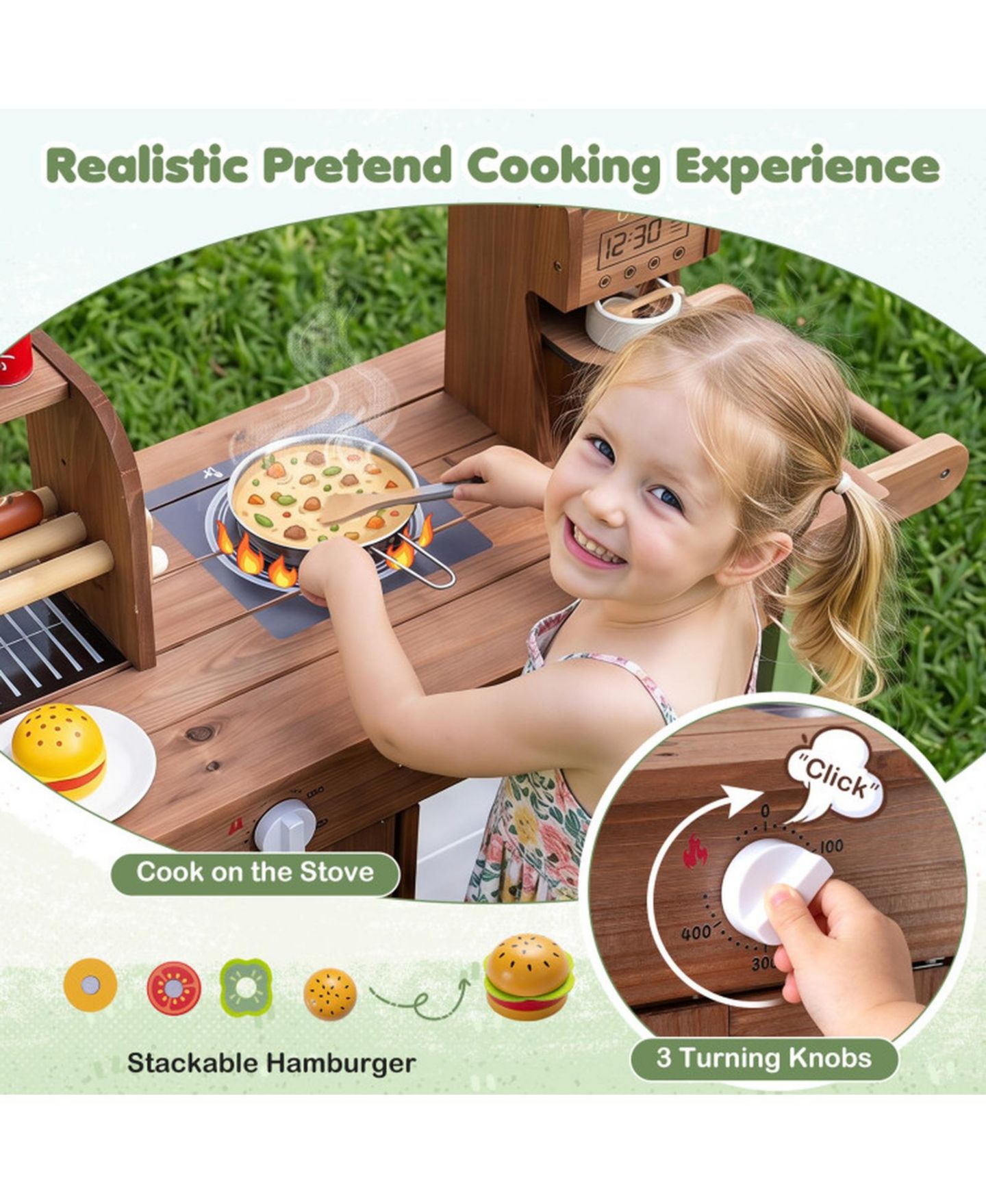 Детский игровой набор HONGGE Grocery Roller Grill and Menu Board Food Cart Playset, Ages 3+, цвет: Коричневый — фото 5
