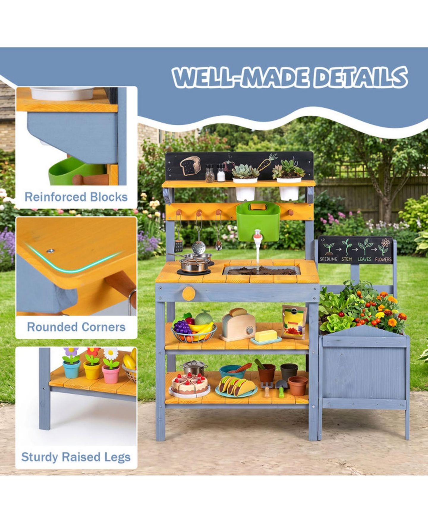Детские игрушки HONGGE Running Water 9-Piece Mud Kitchen, Ages 3+, цвет: Жёлтый — фото 4
