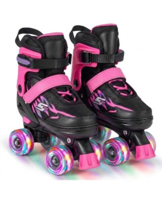 Kids Adjustable Outdoor Quad Roller Skates with Light-Up Wheels Ages 7-9