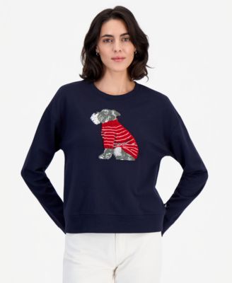 Women's Chenille Embroidered Dog Crewneck Sweatshirt
