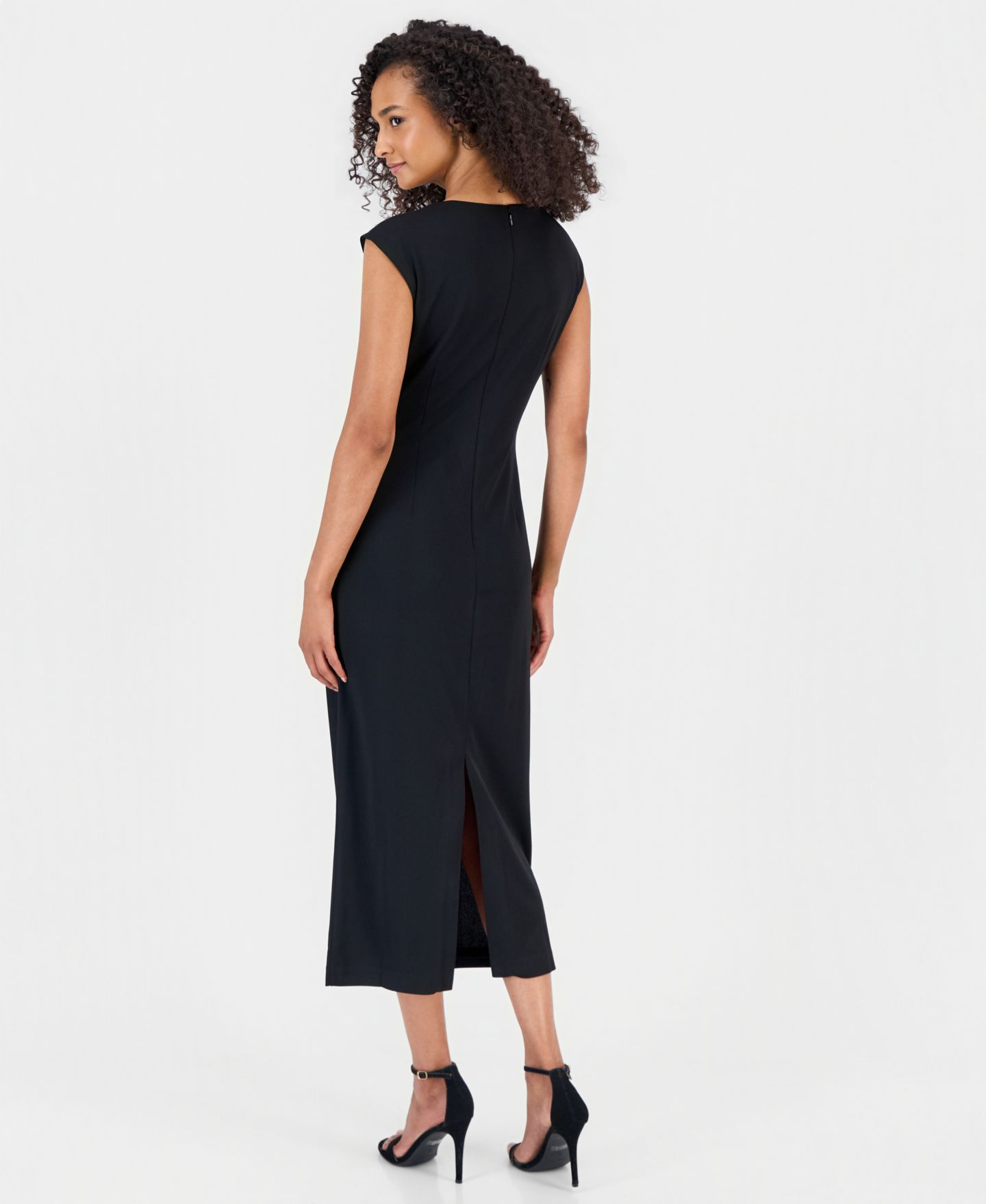 Женское платье Anne Klein Asymmetric-Draped Cowl-Neck Midi, цвет: Чёрный — фото 2
