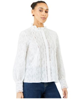 Women's Long-Sleeve Lace-Detail Cotton Blouse