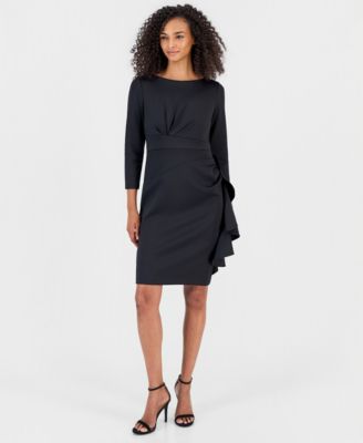 Women's Boat Neck Draped Cascading-Ruffle Sheath Dress