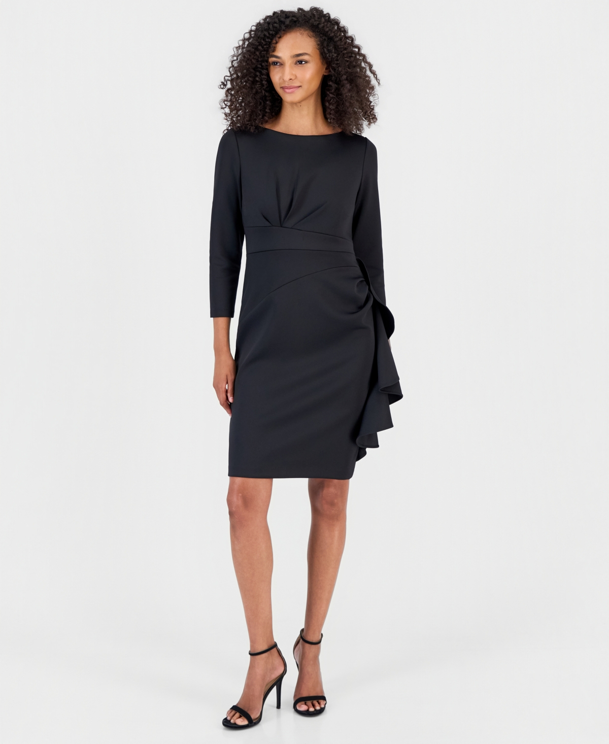 Anne Klein Women's Boat Neck Draped Cascading-Ruffle Sheath Dress
