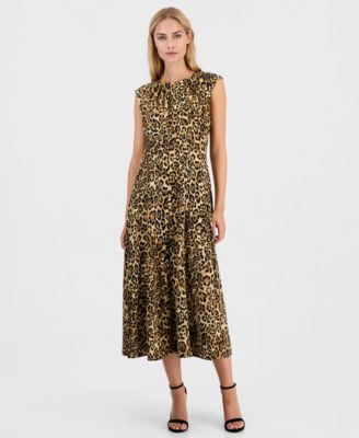 Women's Leopard-Print A-Line Sleeveless Midi Dress