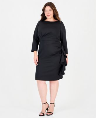 Plus Size Draped Sheath With Cascading Ruffle Scuba Midi Dress
