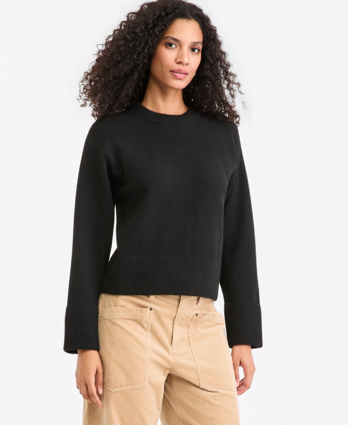 On 34th Women's Crewneck Cuff Sleeve Pullover Sweater, Macy's Exclusive - Deep Black