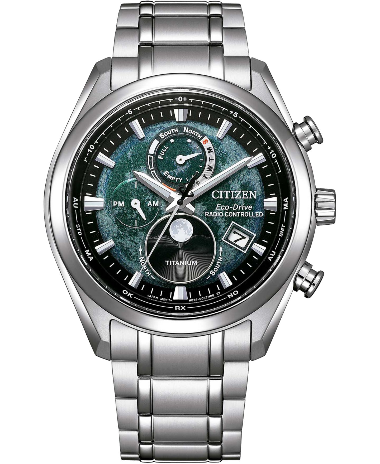 Мужские часы Citizen Tsuki-yomi A-T Silver-Tone Super Titanium Bracelet Watch 43mm — фото 1