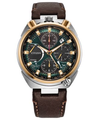 Men's Limited Edition Promaster Land Tsuno Chrono Brown Leather Strap Watch 44.5mm