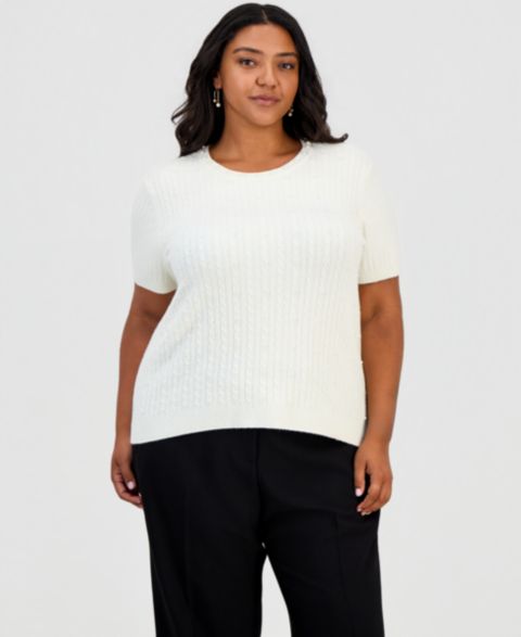 Женский свитер KARL LAGERFELD PARIS Plus Size Cable-Knit Embellished, цвет: Берёзовый